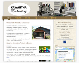 Screenshot of the new site for Kawartha Embroidery