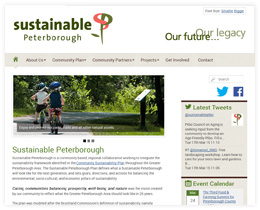 Screenshot depicting the new design for the Sustainable Peterborough website