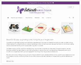 Screenshot of new website design for IntricateGreeings.com