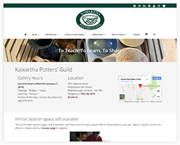 Screen capture of the new site design for Kawartha Potters' Guild