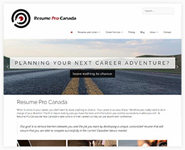 Screen capture for the new site design for Resume Pro Canada