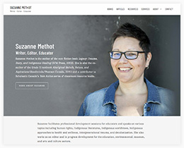 Screen capture for the new site design for Suzanne Methot, Writer, Editor and Educator