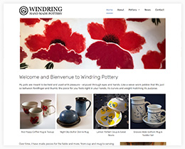 Screen capture of new website design for Windring Pottery