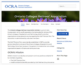 Screenshot of the new site design for Ontario Colleges Retirees' Association