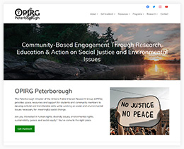 Screenshot of the new site design for OPIRG Peterborough 
