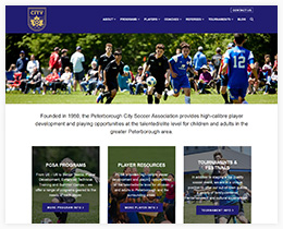 Screenshot of the new design for the Peterborough City Soccer Association website